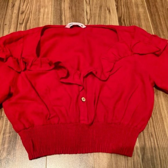 ZARA Red Ruffle Crop Top - Picture 4 of 6